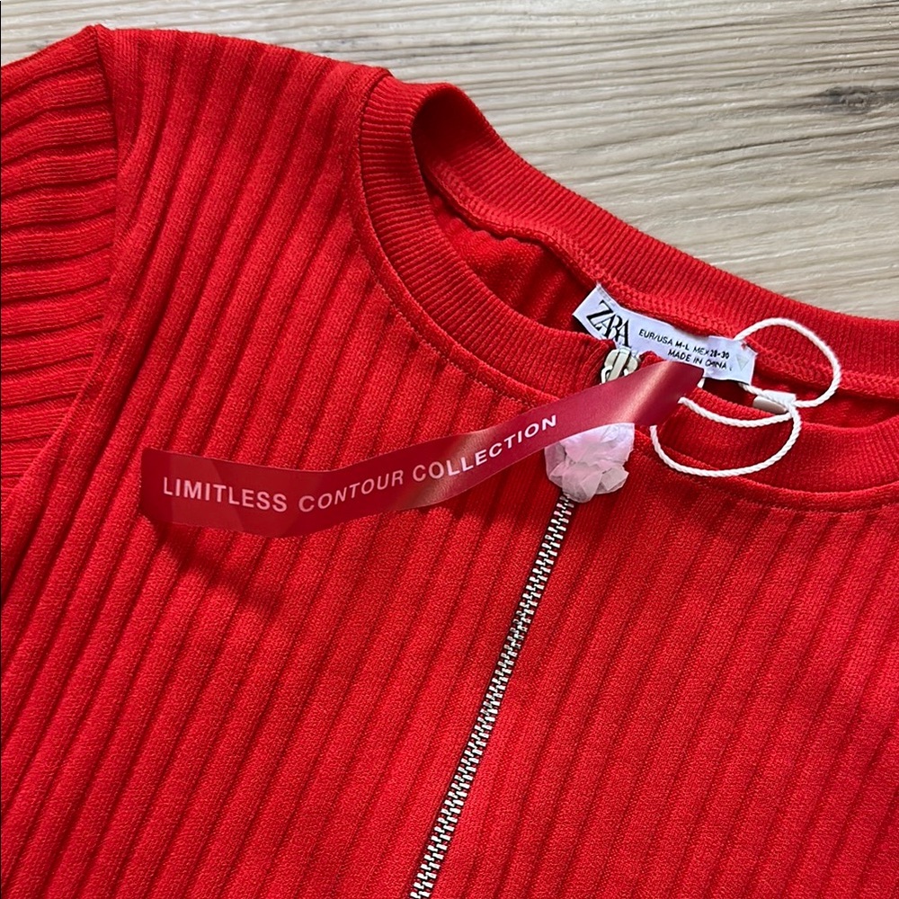 Zara Women’s Red Ribbed Mini Top - Picture 4 of 9